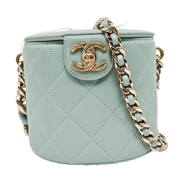 Round Vanity Quilted Lambskin Blue