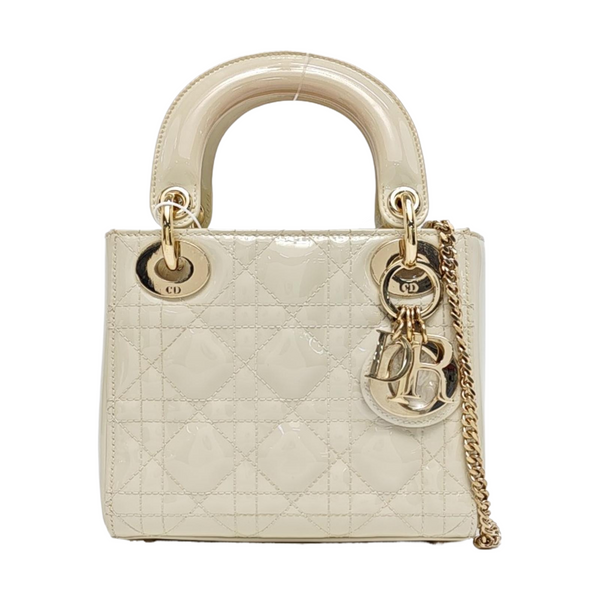 Authenticated pre-owned  Lady Dior Mini Quilted Patent Leather Yellow - Tote Bag at Looply