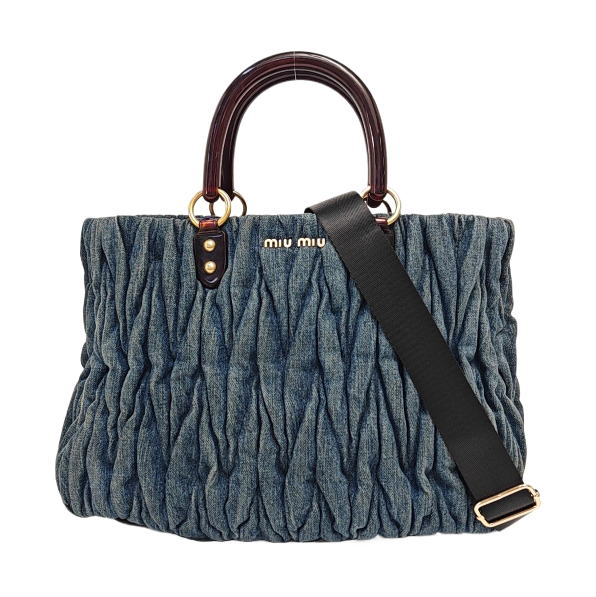 Quilted Denim Tote Bag Blue