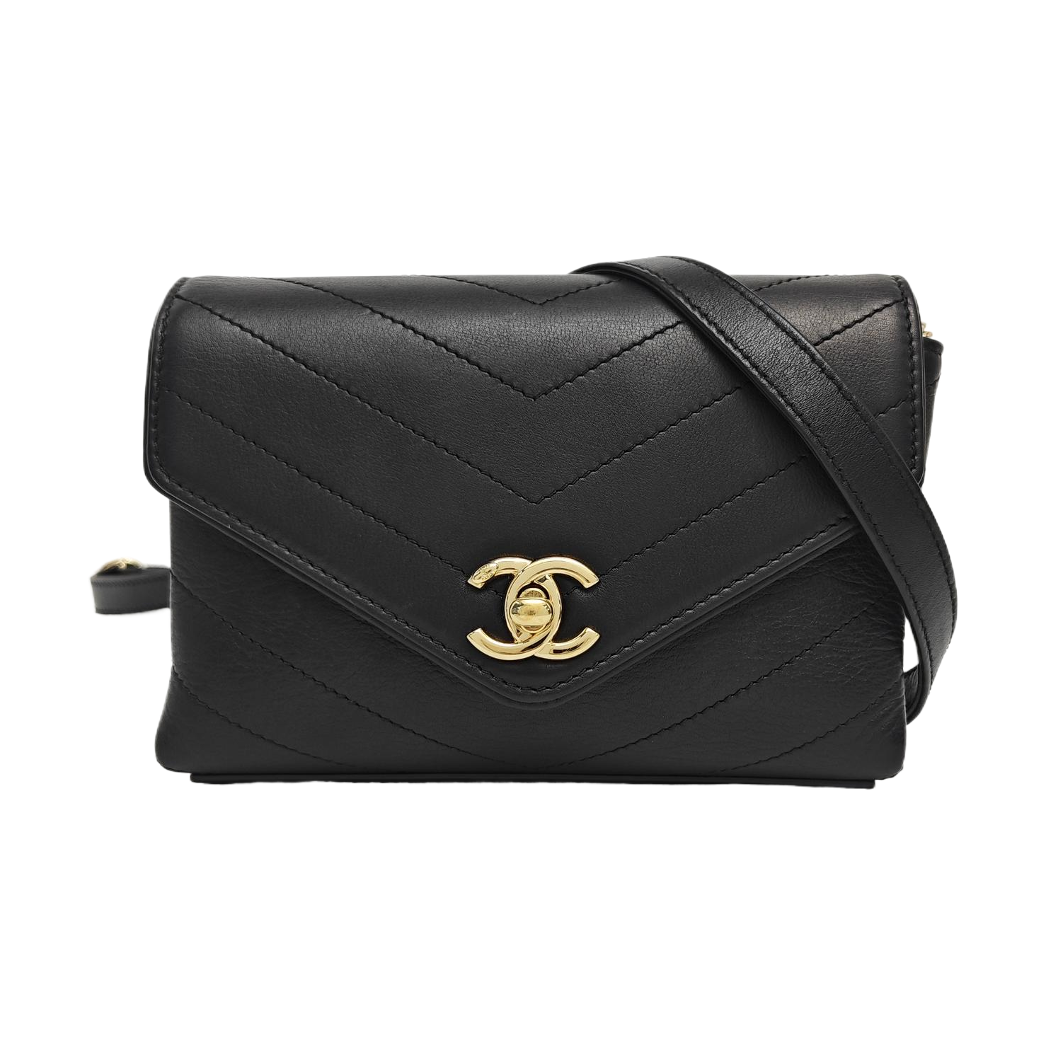 Chevron Calfskin Shoulder Bag Black