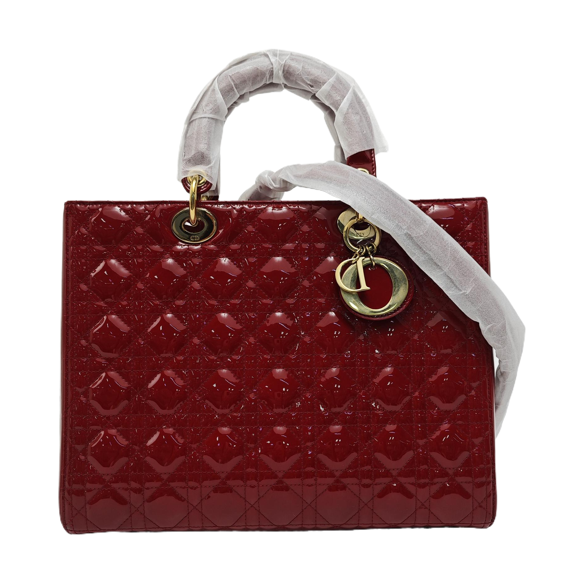 Lady Dior Large Cannage Patent Leather Red