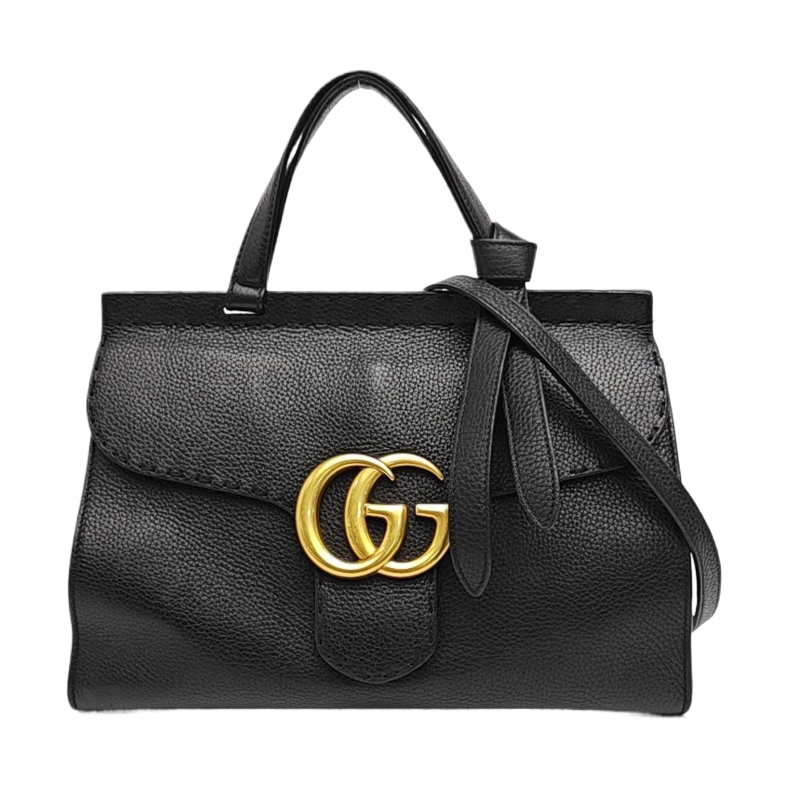 GG Marmont Top Handle Large Calfskin Black