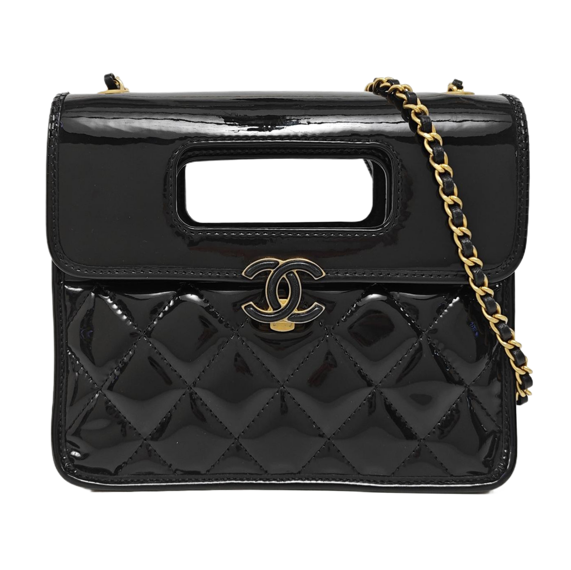 Quilted Patent Leather Mini Black