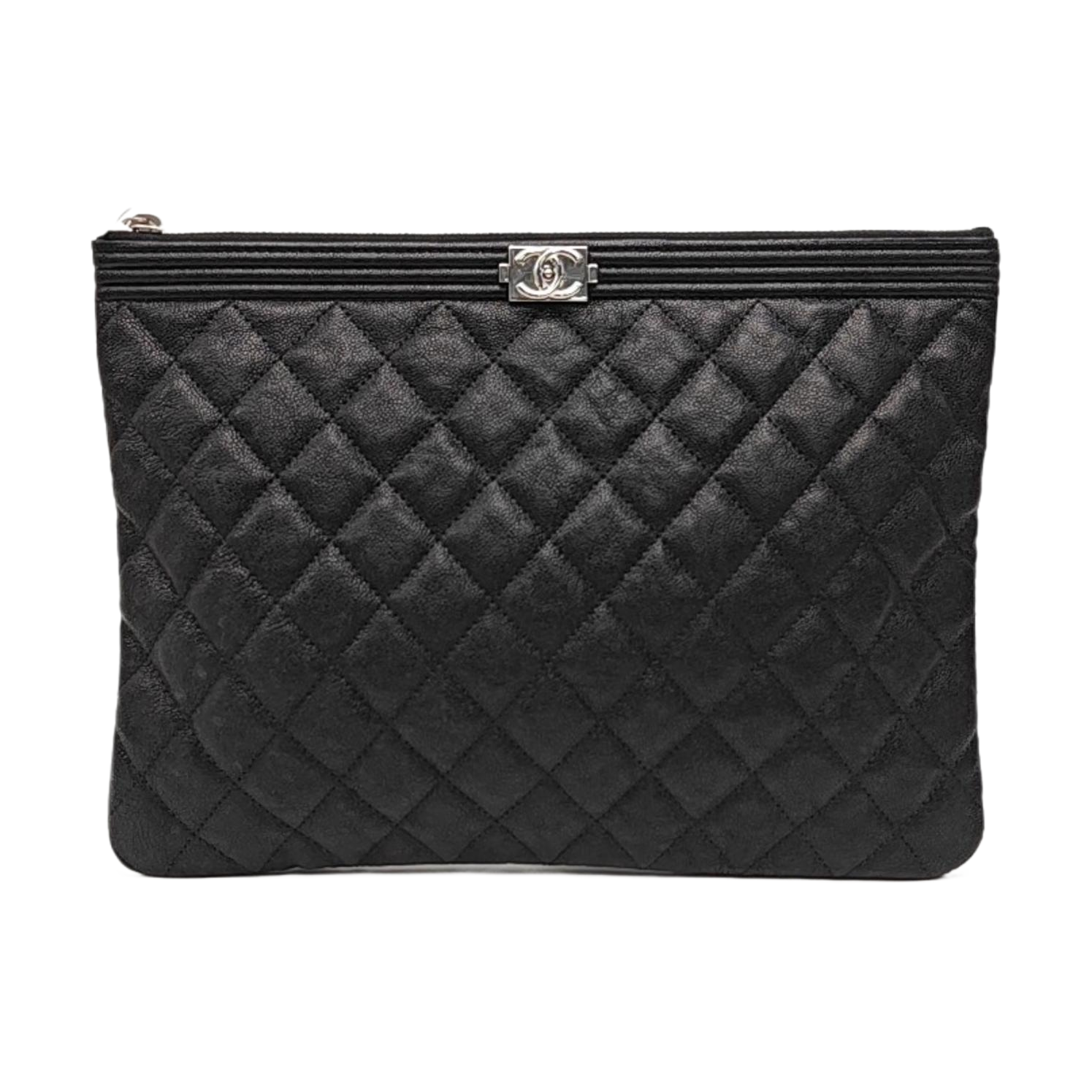 BOY CHANEL Large Quilted Grained Calfskin Black