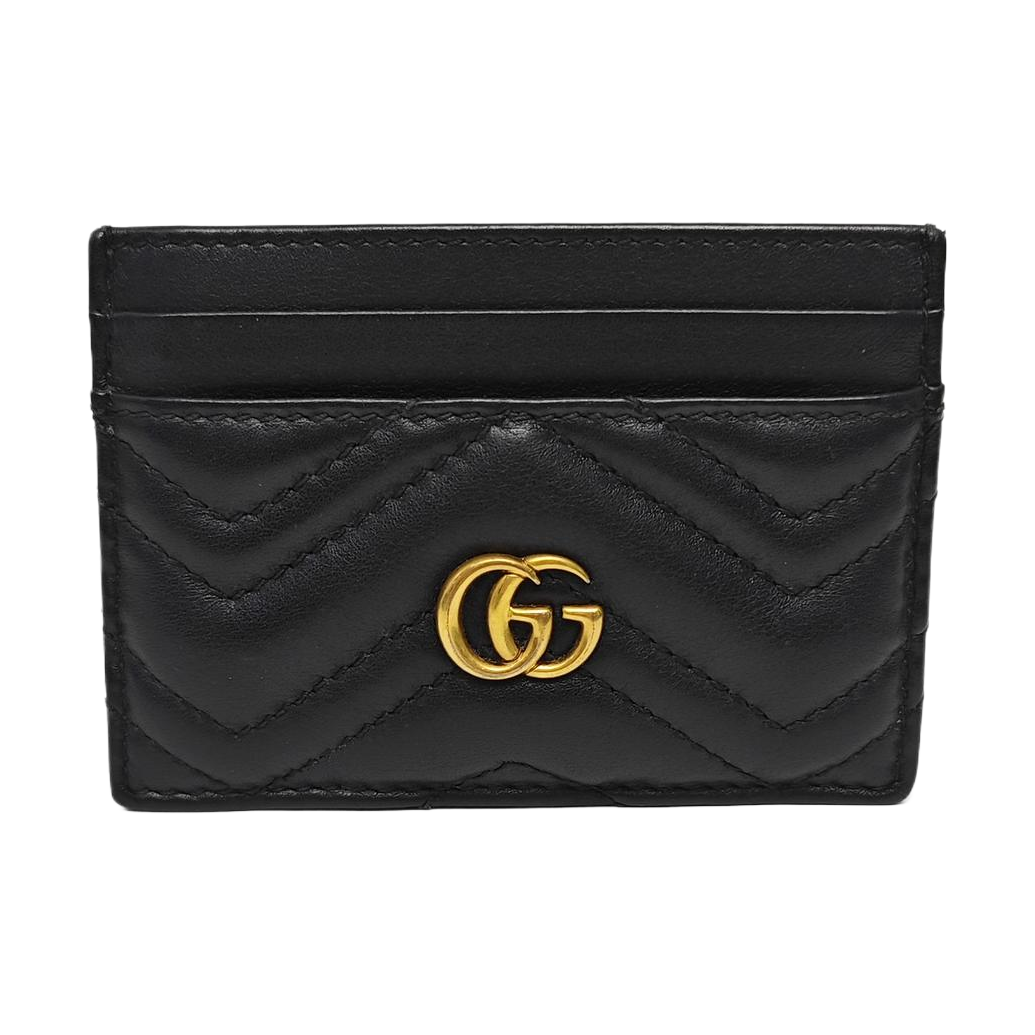 GG Marmont Mini Quilted Calfskin Black Card Holder