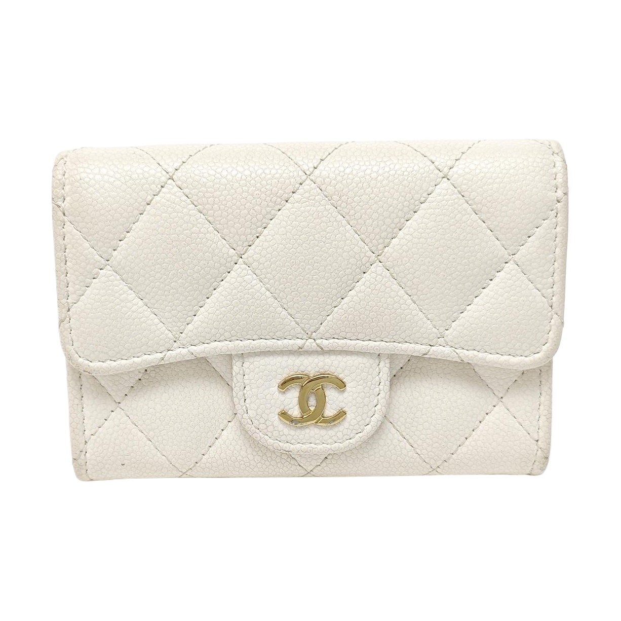 CLASSIC FLAP Quilted Grained Calfskin White Card Holder