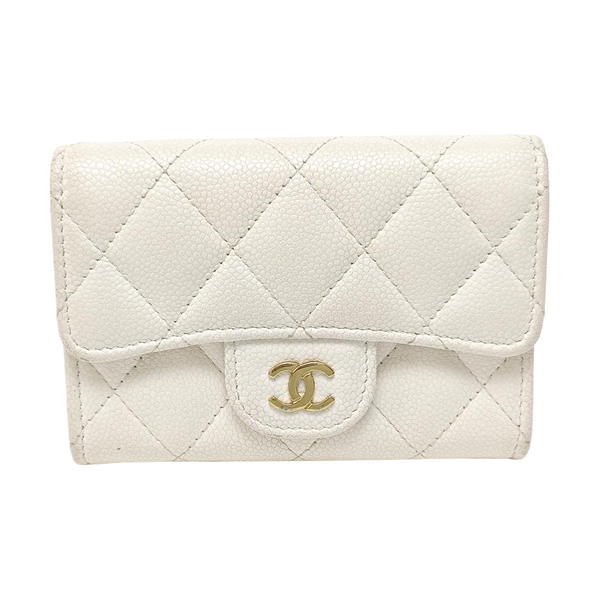 CLASSIC FLAP Quilted Grained Calfskin White Card Holder