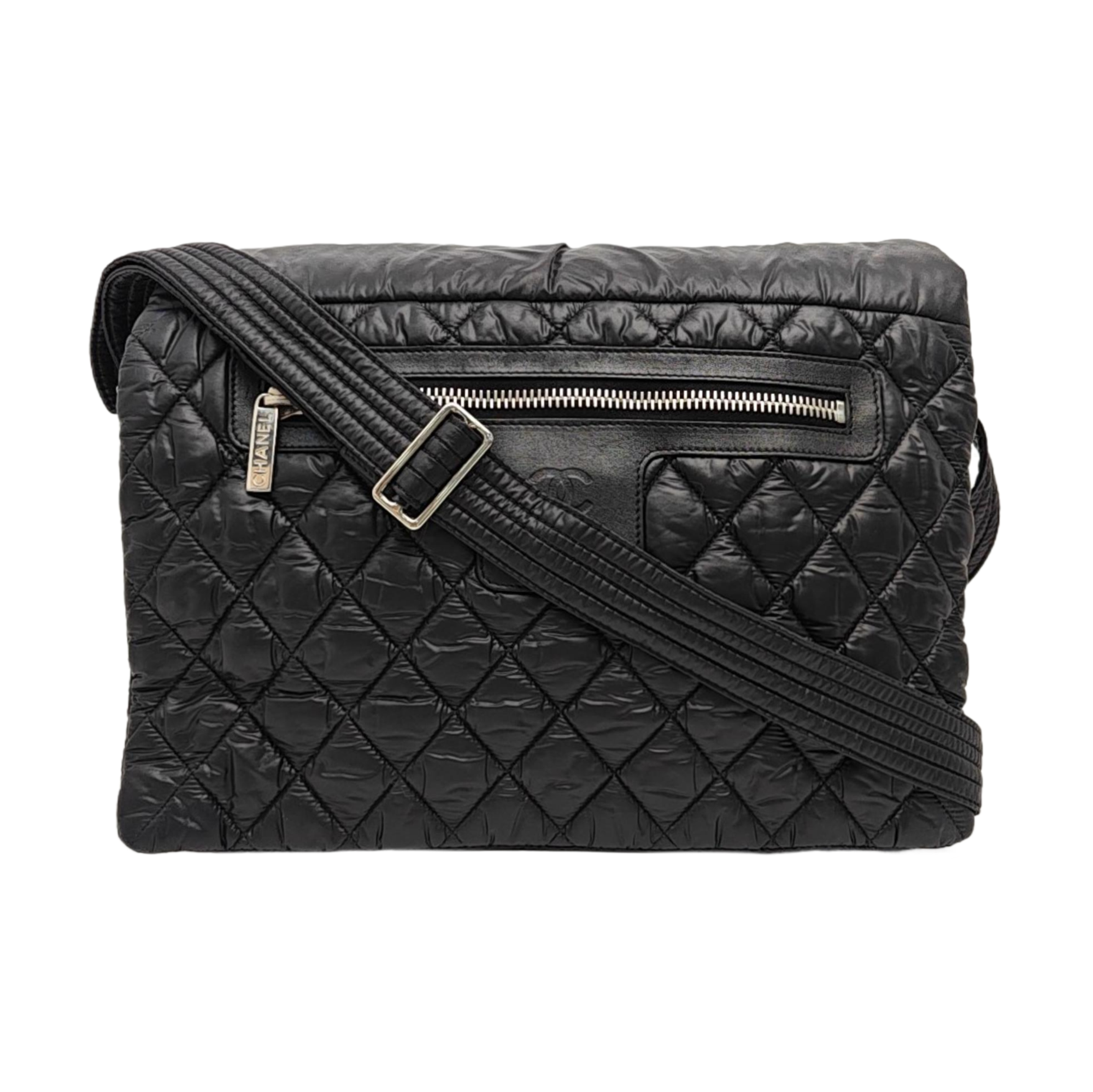 Quilted Nylon Shoulder Bag Black