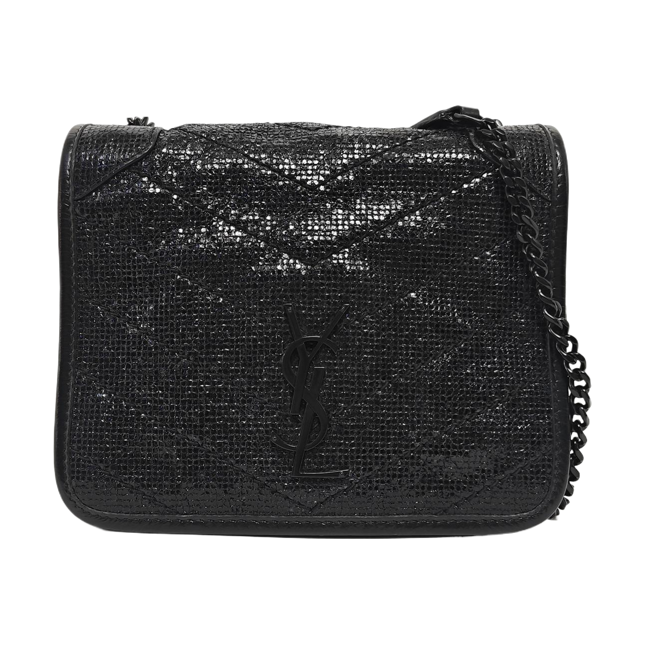 Chevron Leather Shoulder Bag Mini Black