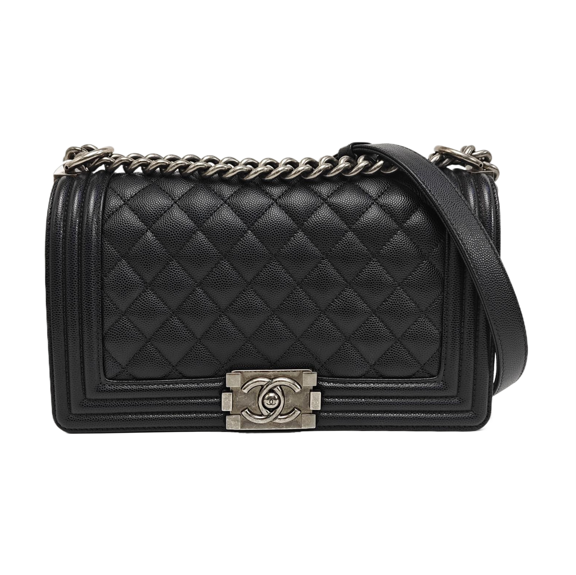 BOY CHANEL Medium Quilted Grained Calfskin Black