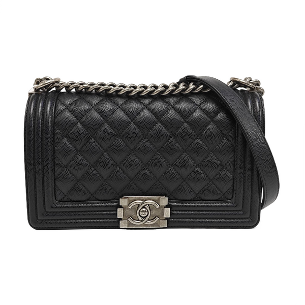 BOY CHANEL Medium Quilted Grained Calfskin Black