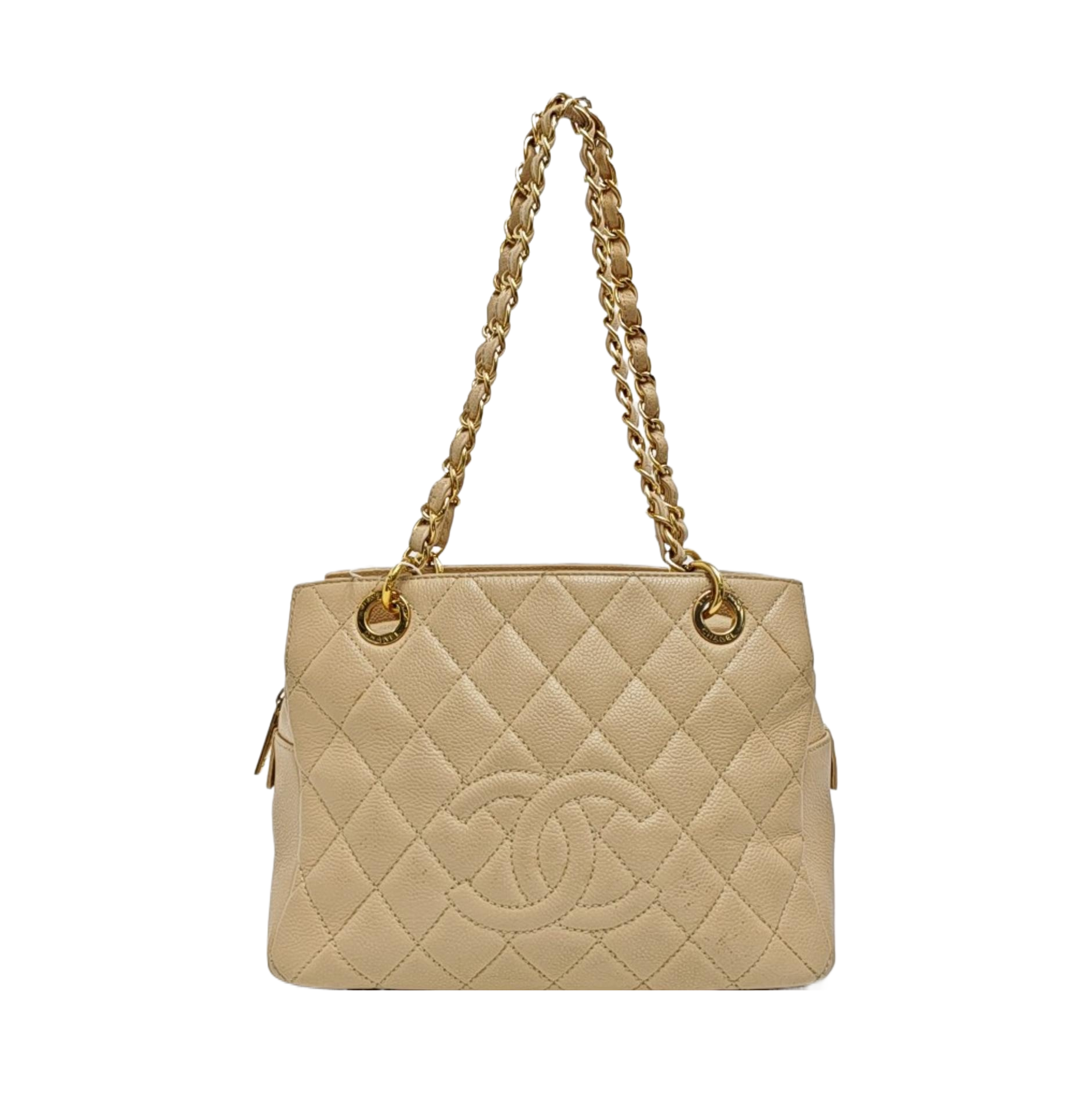CHANEL PETITE Quilted Grained Calfskin Beige