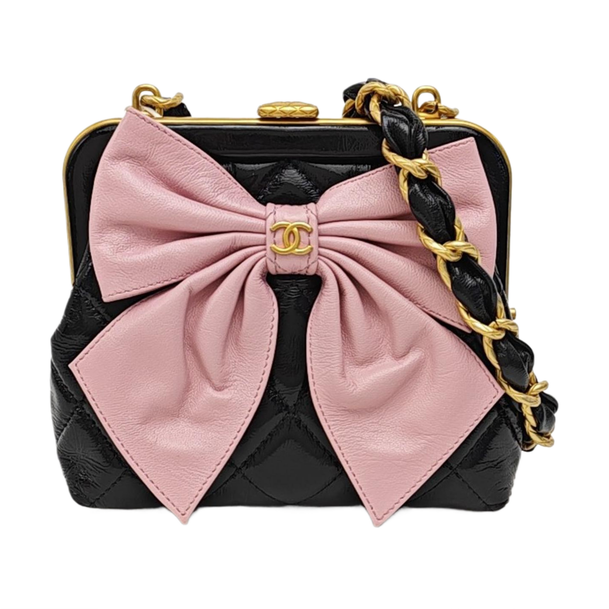 Quilted Patent Leather Shoulder Bag Black