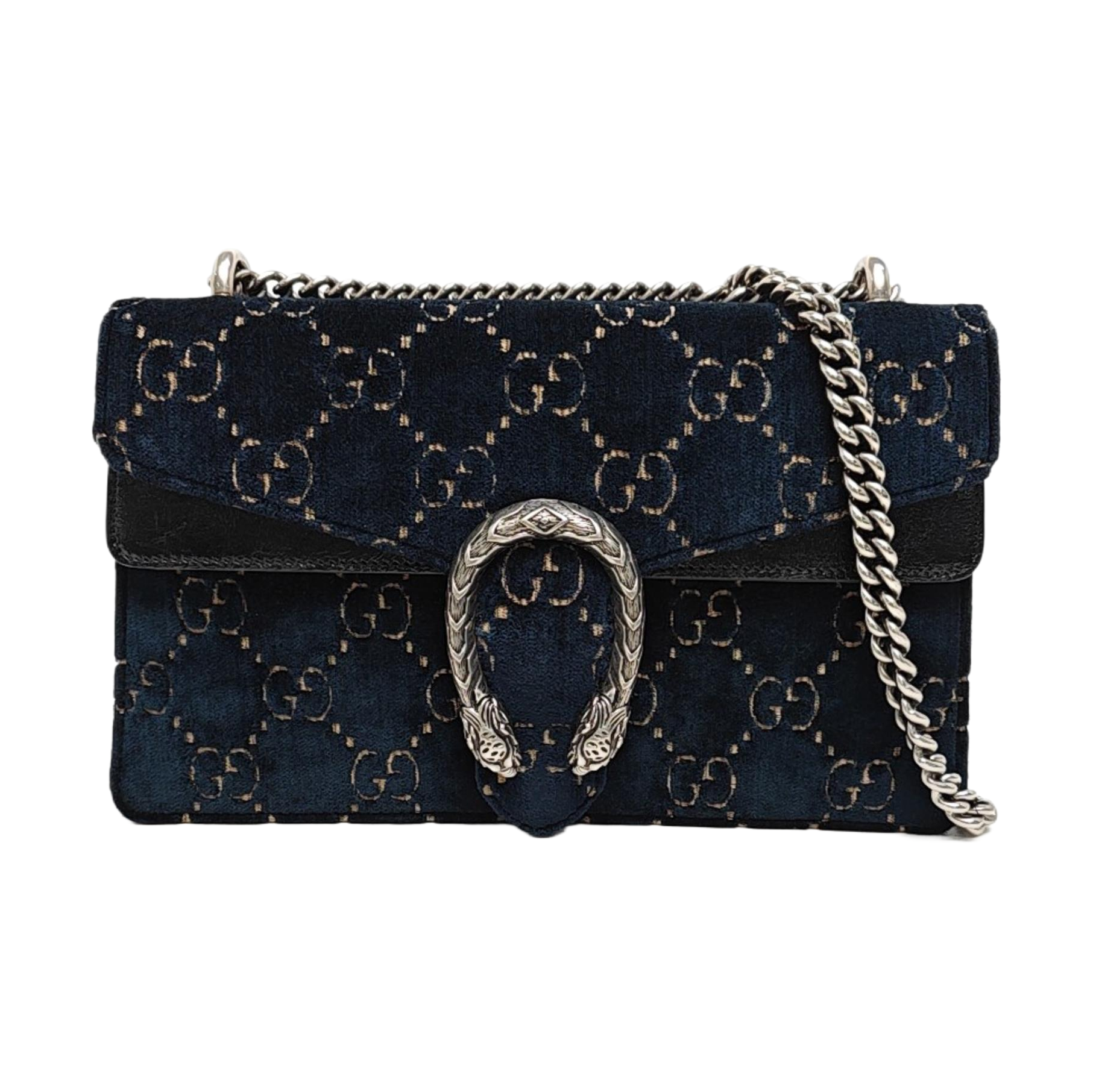 Dionysus Small Monogram Velvet Blue