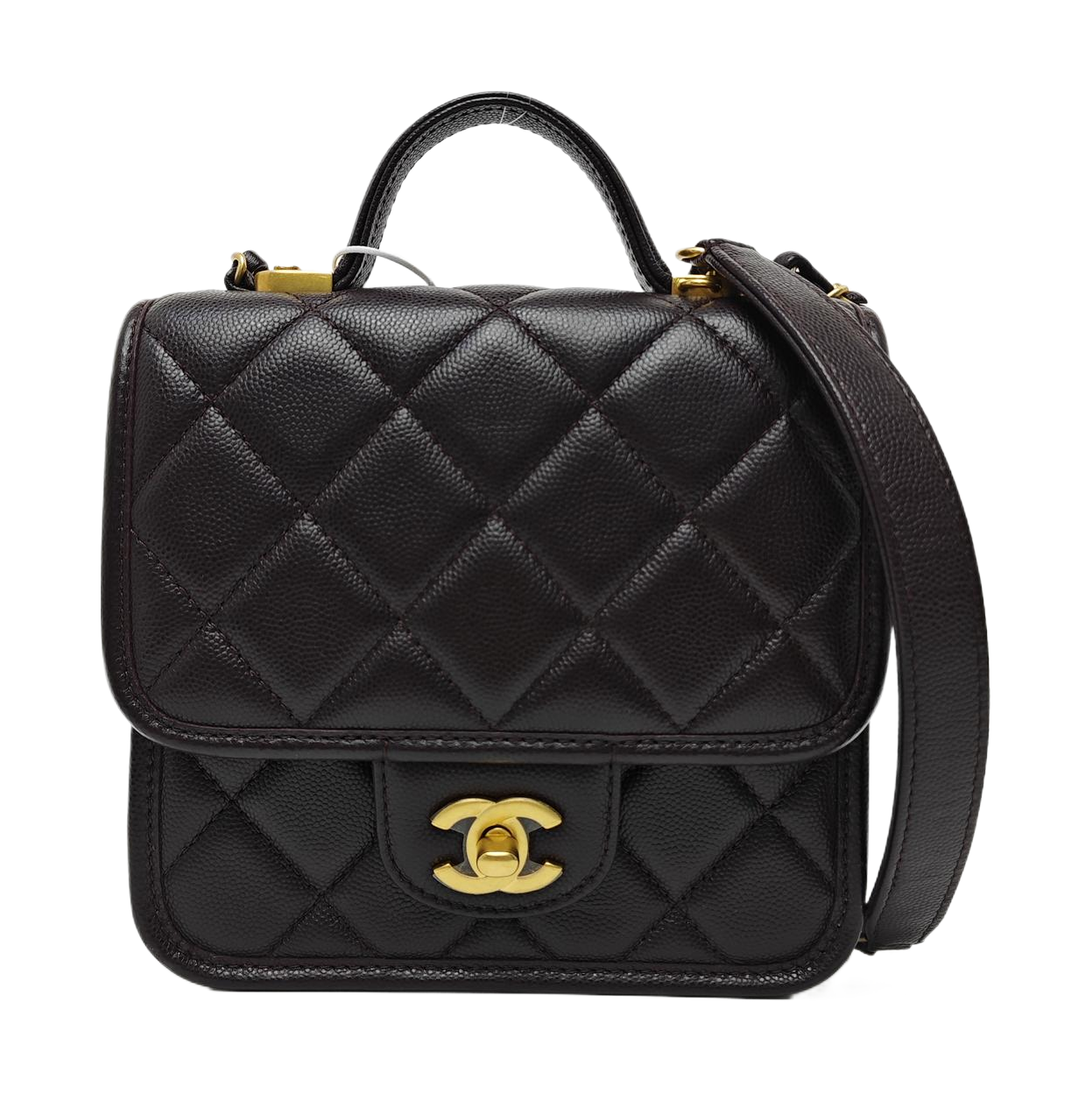 Quilted Grained Calfskin Shoulder Bag Brown