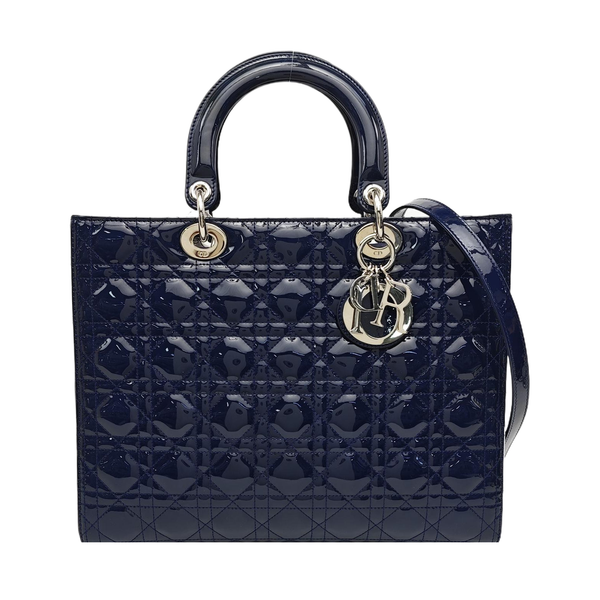 Lady Dior Large Cannage Patent Leather Blue