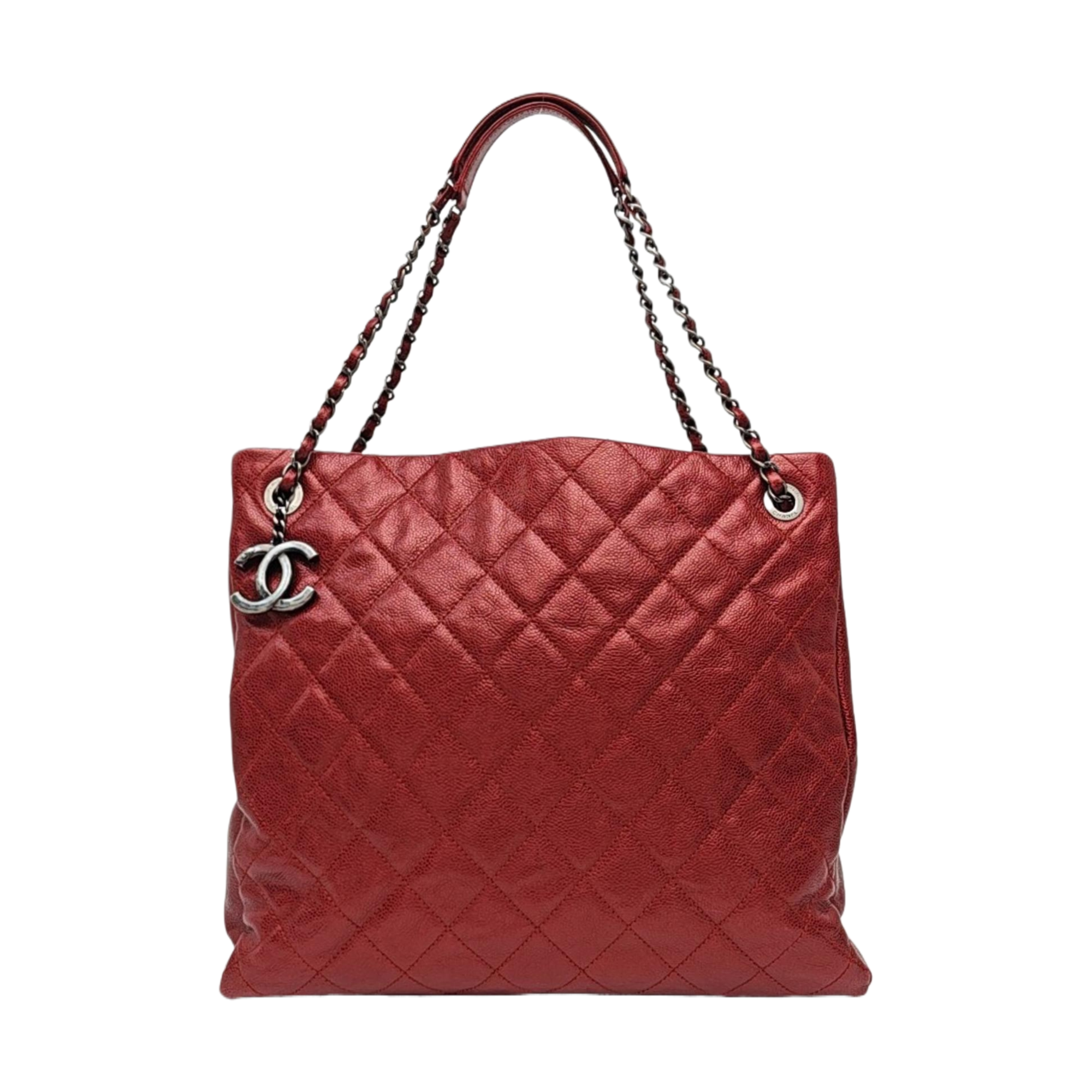 Quilted Grained Calfskin Tote Bag Red