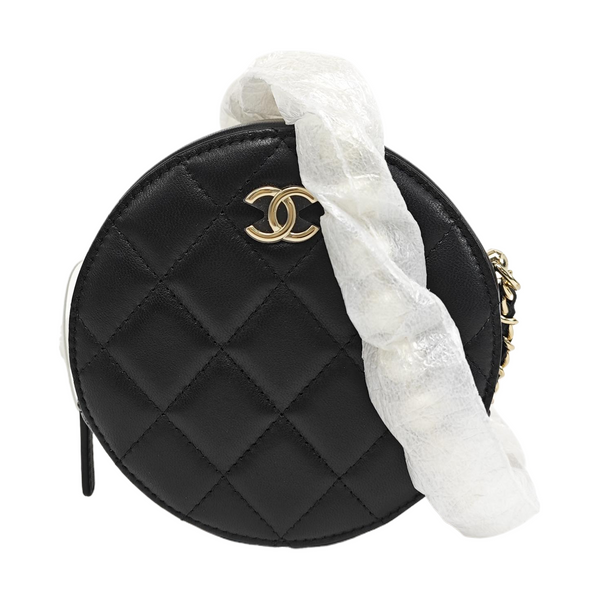 ROUND Quilted Lambskin Black
