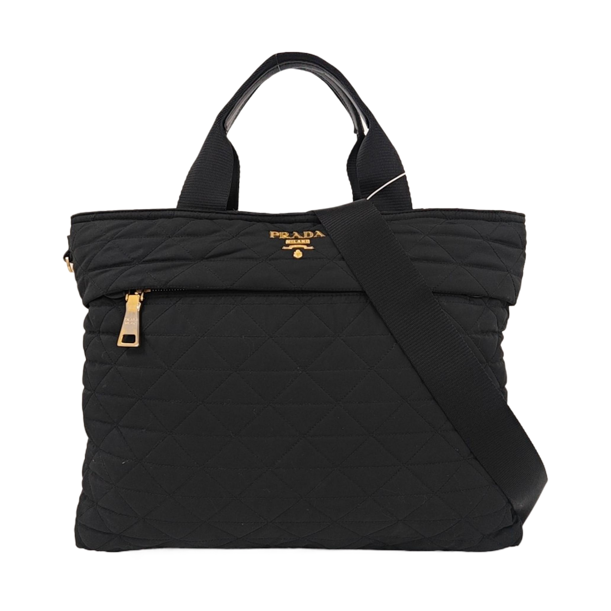 Quilted Nylon Shoulder Bag Black