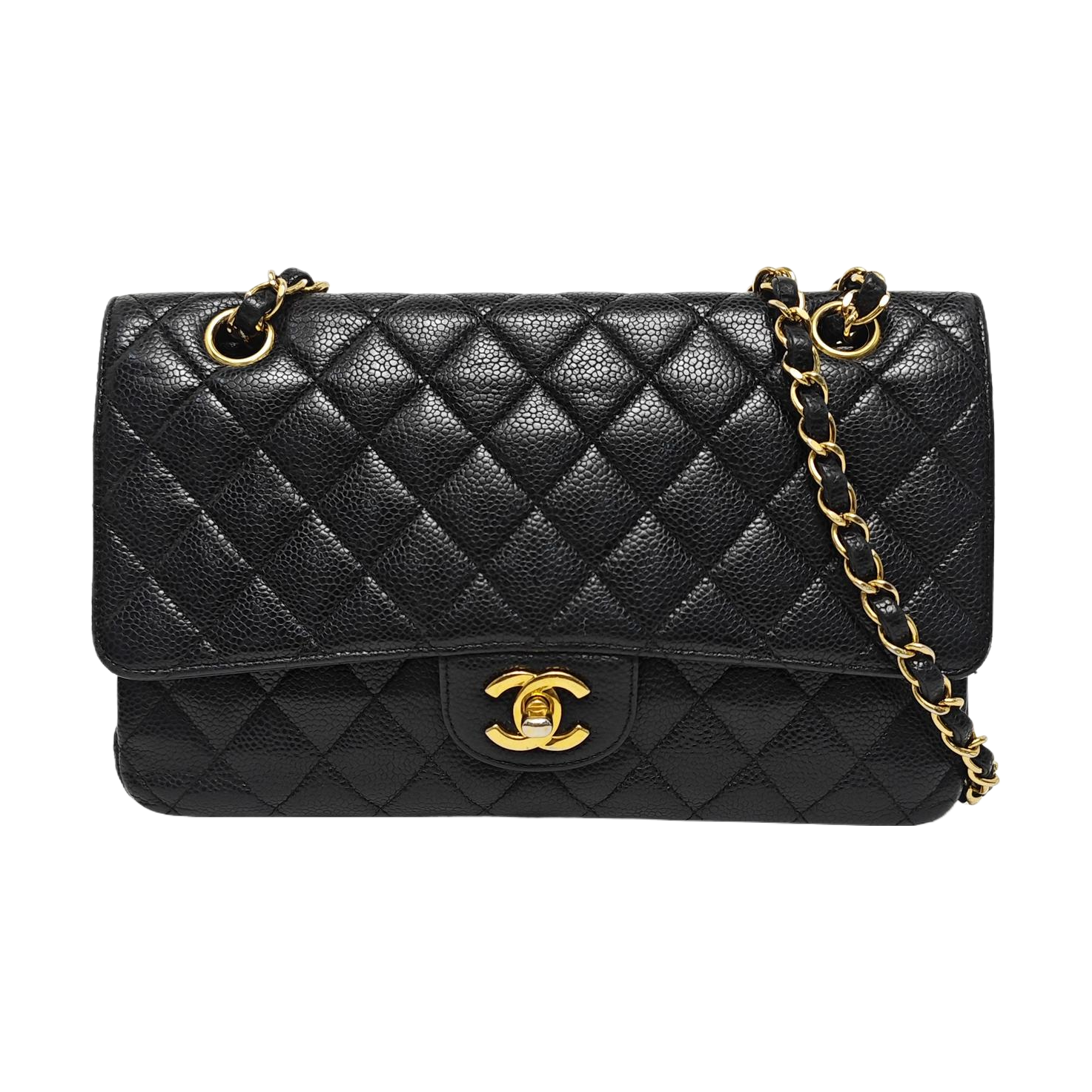 CLASSIC FLAP Medium Quilted Grained Calfskin Black