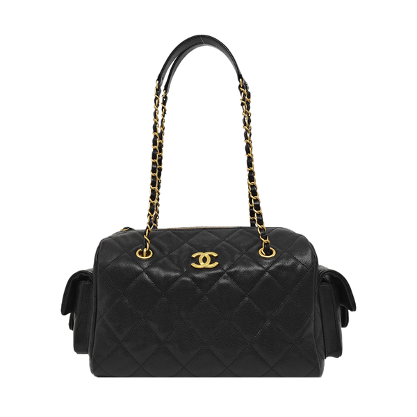 Grained Calfskin Shoulder Bag Black