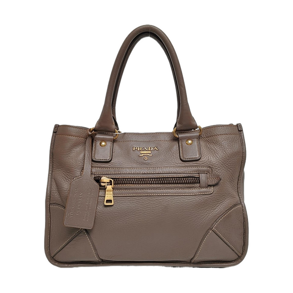Teal Vitello Daino Front Zip Tote Calfskin Gray