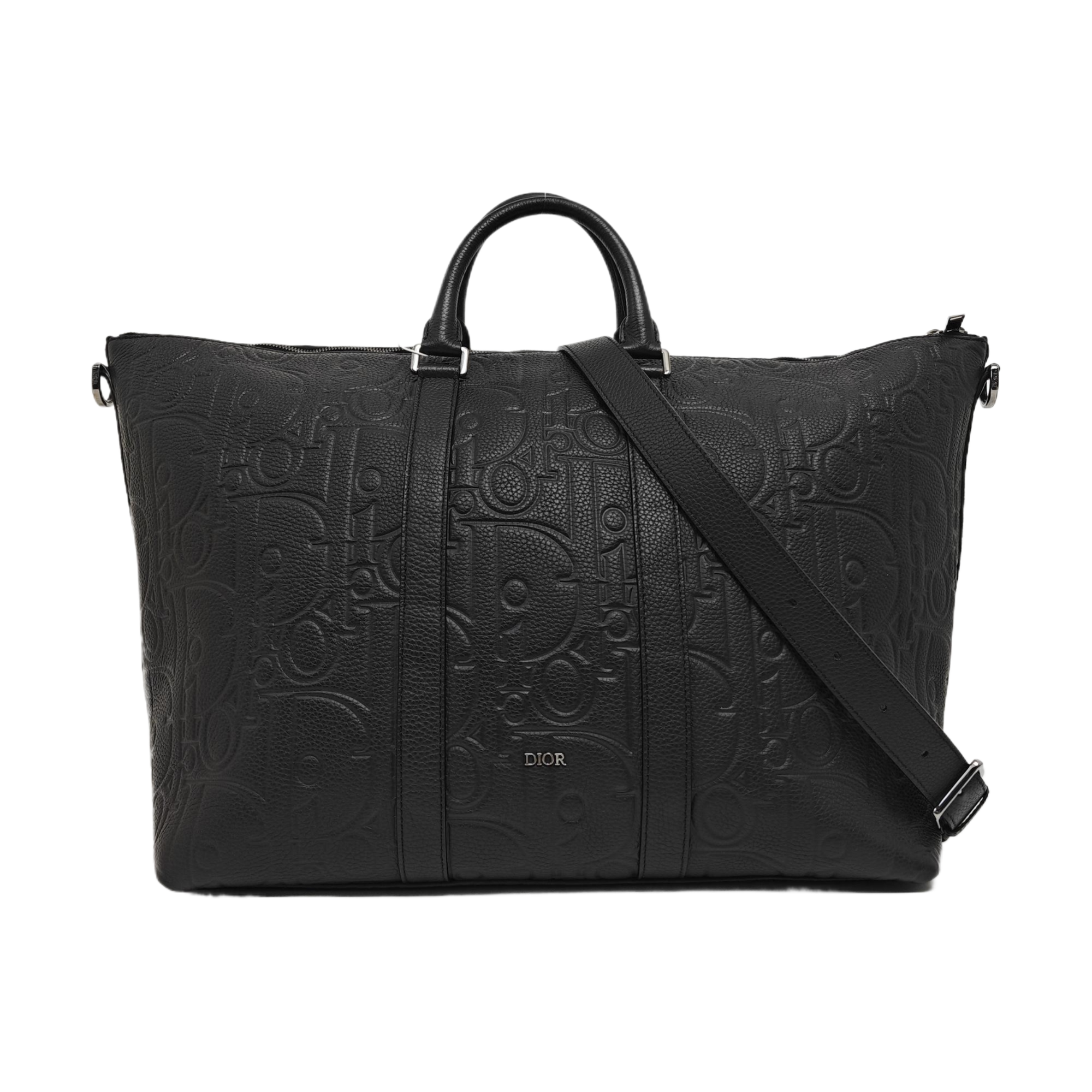 Oblique Calfskin Top Handle Bag Black