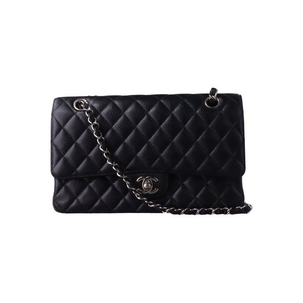 CLASSIC FLAP Medium Quilted Grained Calfskin Black