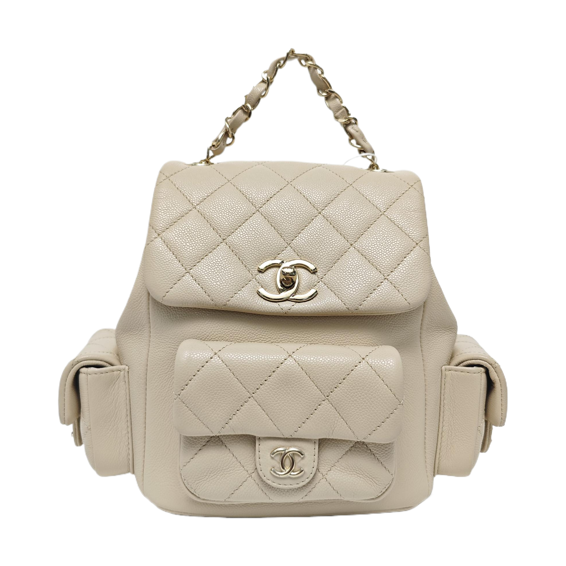 Quilted Grained Calfskin Small Beige