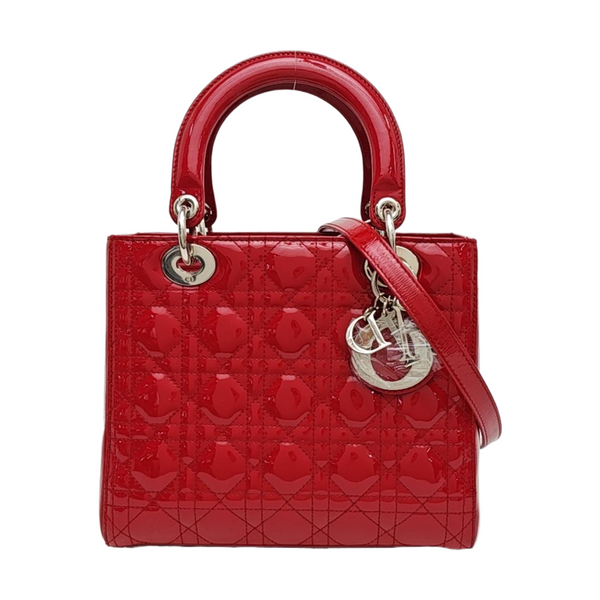 Lady Dior Medium Cannage Patent Leather Red