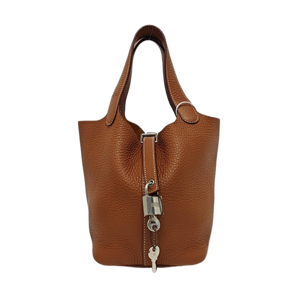 Authenticated pre-owned  Picotin Lock 18 Clemence Brown - Bucket Bag at Looply