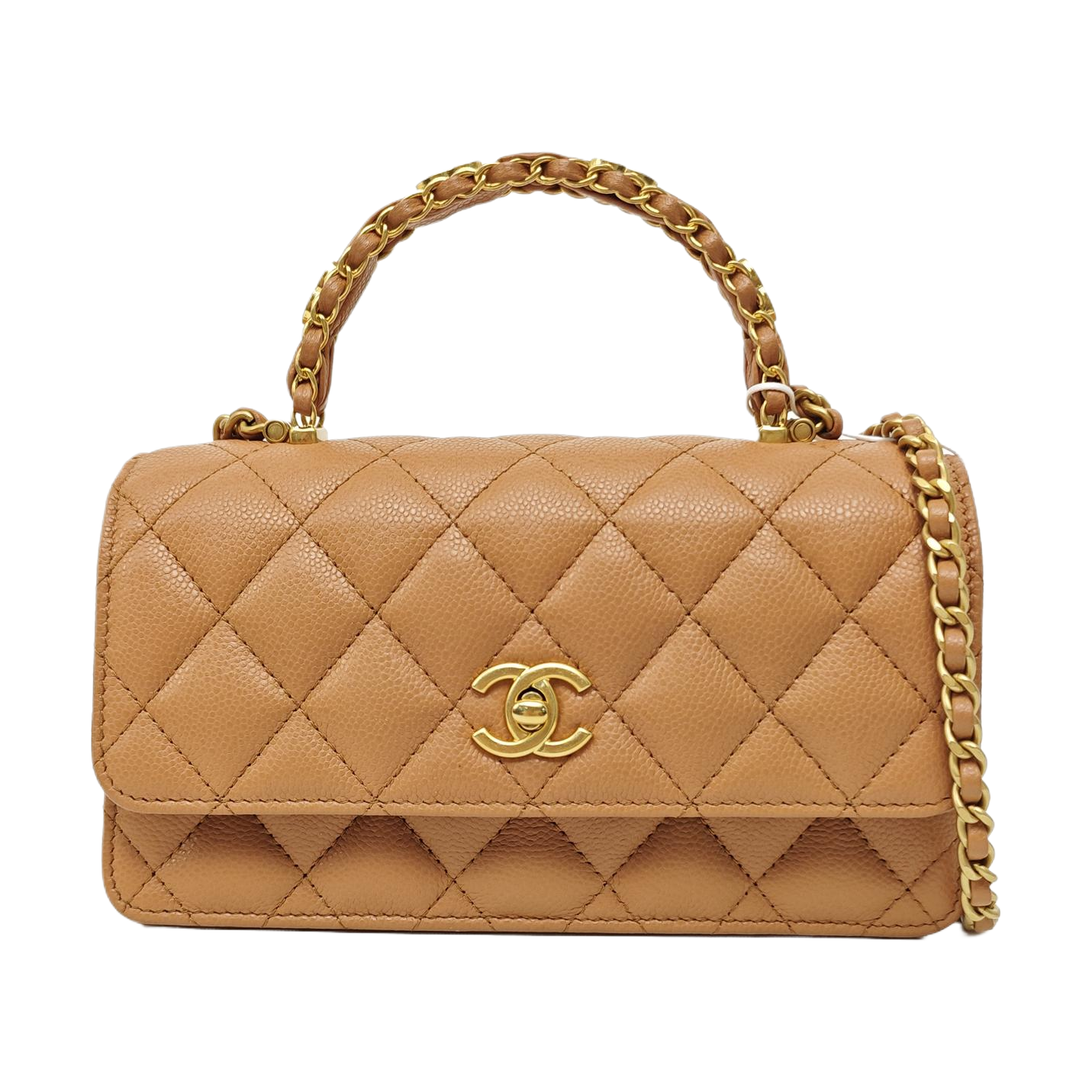 Quilted Grained Calfskin Shoulder Bag Beige