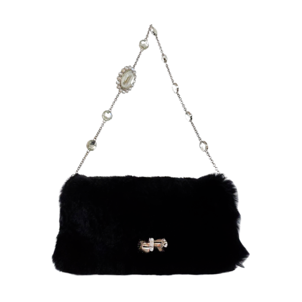 Rabbit Fur Shoulder Bag Black