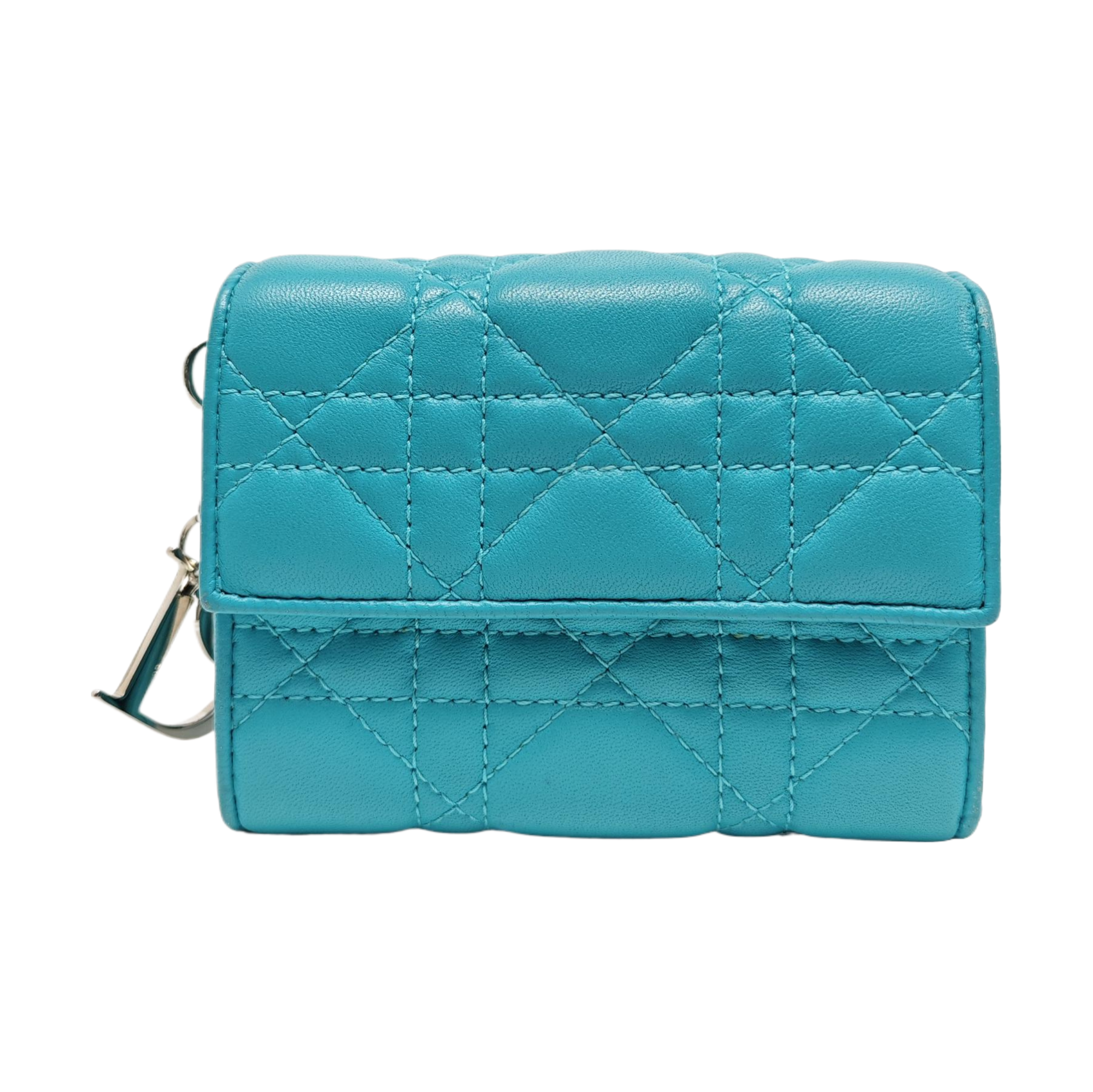 Lady Dior Cannage Lambskin Blue Wallet