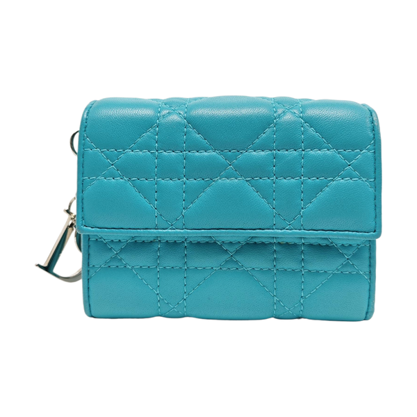 Lady Dior Cannage Lambskin Blue Wallet