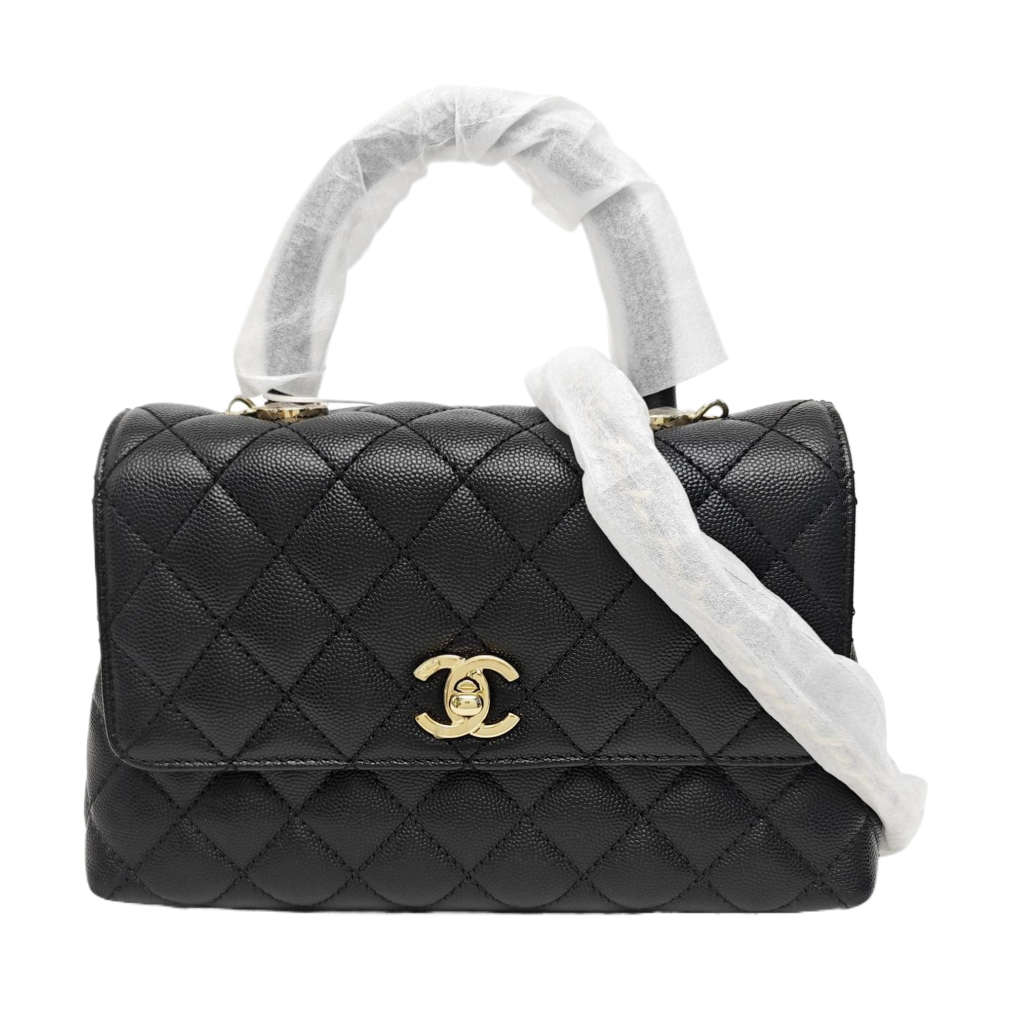 COCO HANDLE Small Quilted Grained Calfskin Black
