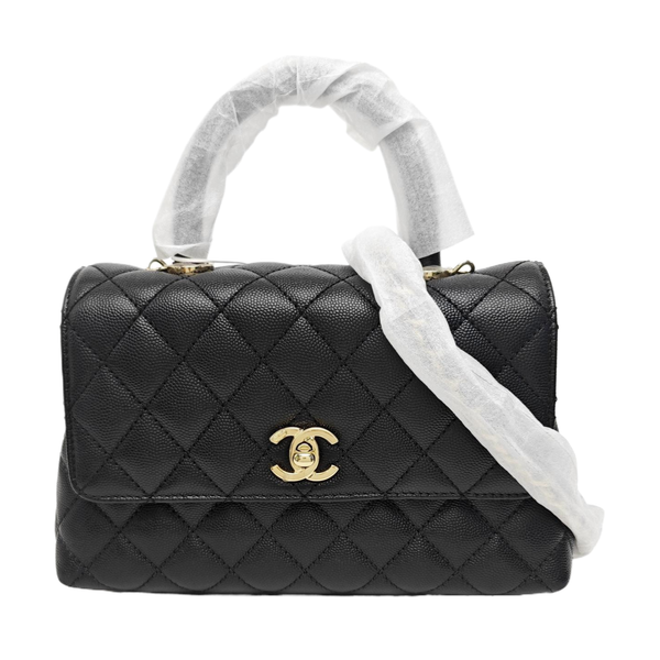 COCO HANDLE Small Quilted Grained Calfskin Black