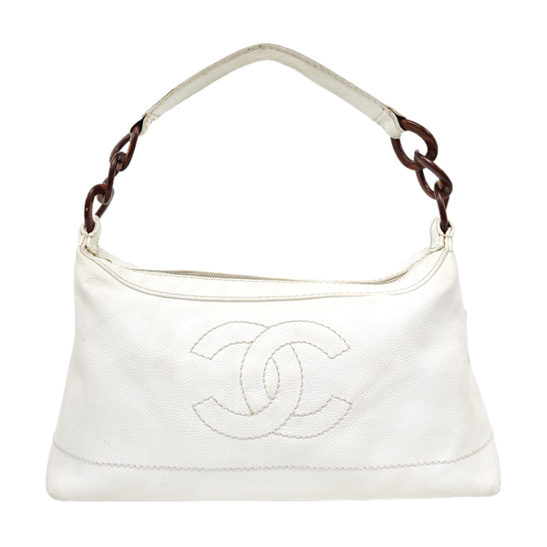 Quilted Grained Calfskin Shoulder Bag White