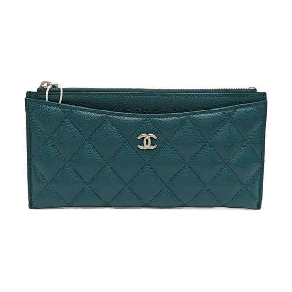 Quilted Grained Calfskin Wallet Green
