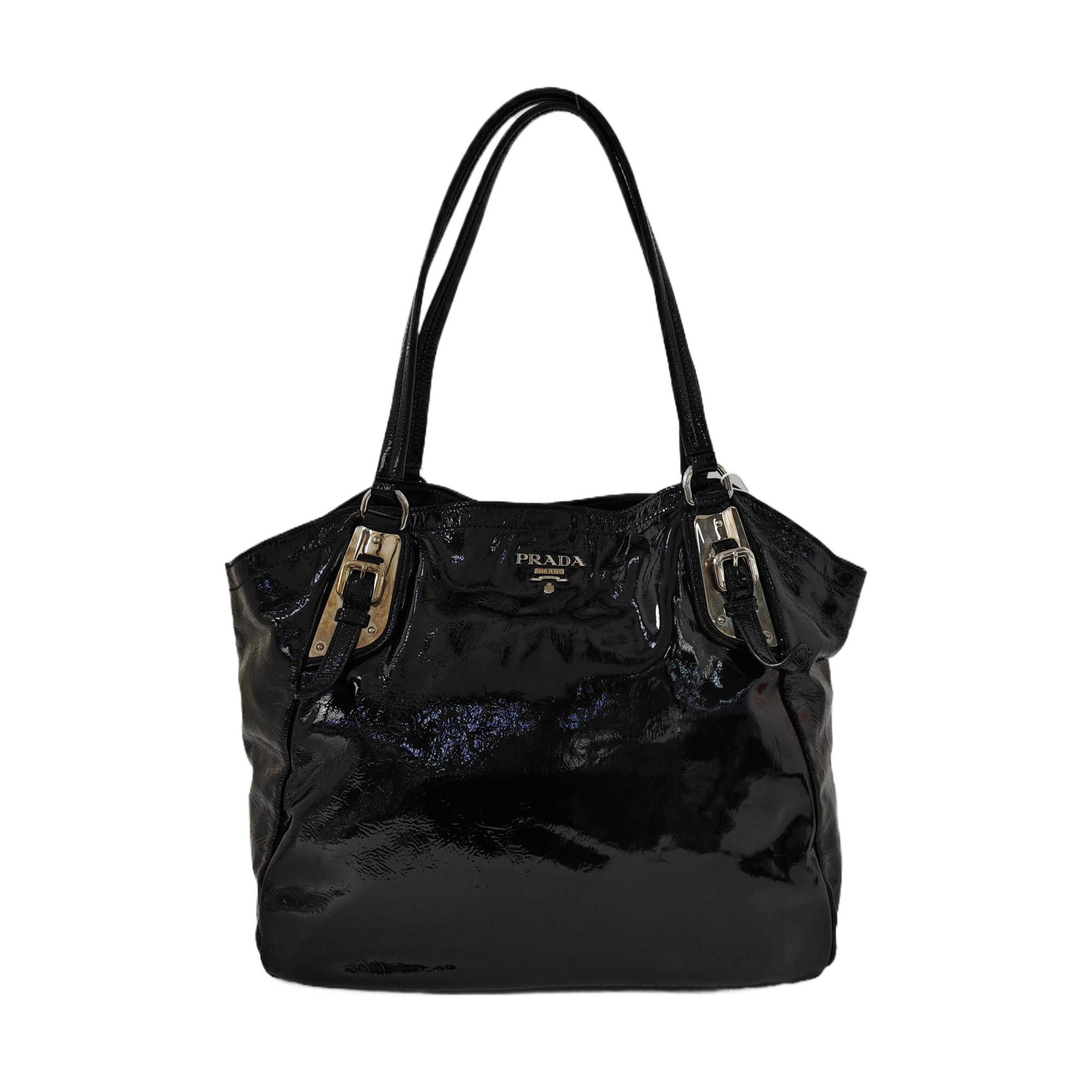 Patent Leather Top Handle Bag Black