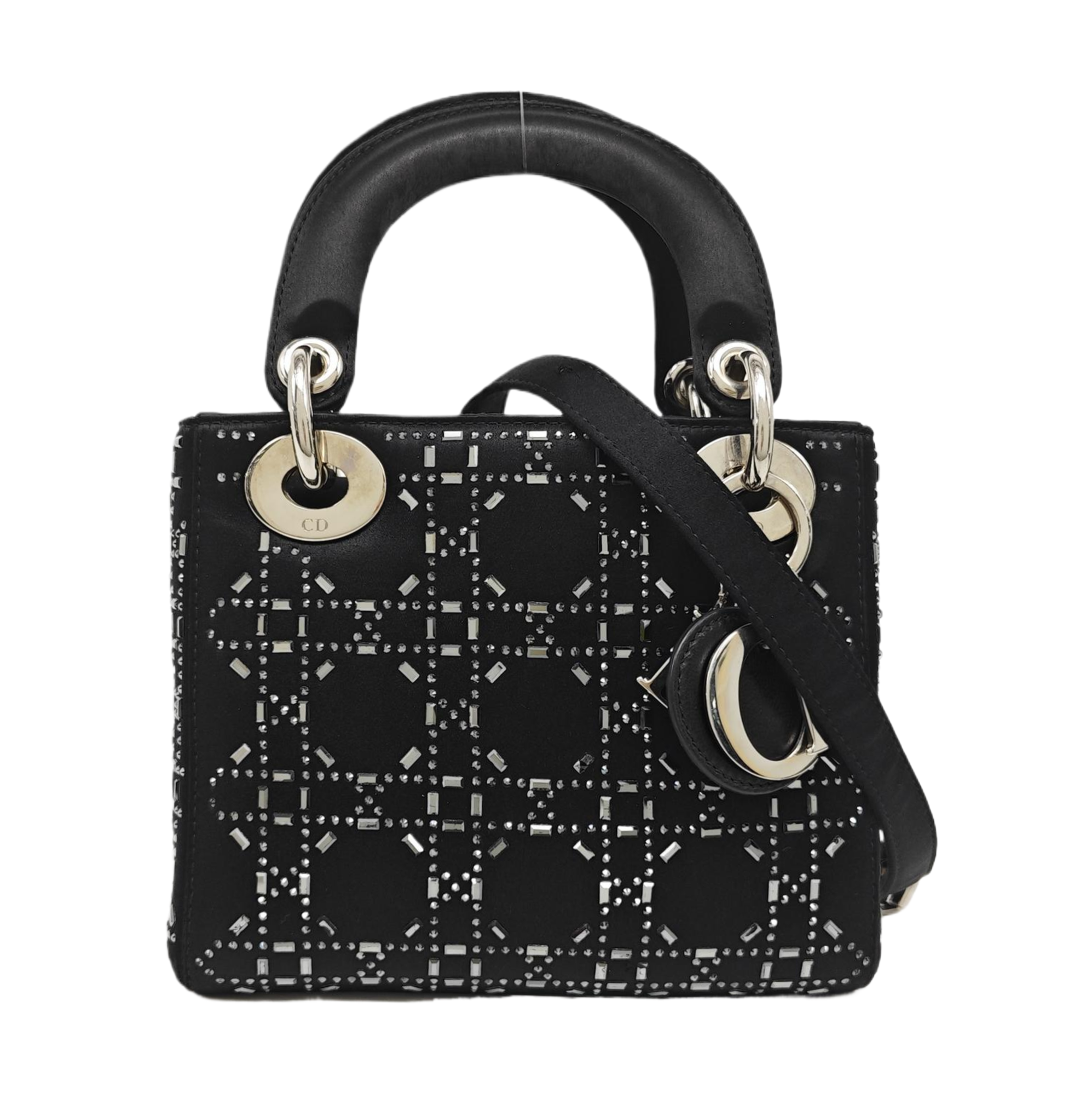 Authenticated pre-owned  Lady Dior Mini Cannage Silk Satin Black - Tote Bag at Looply