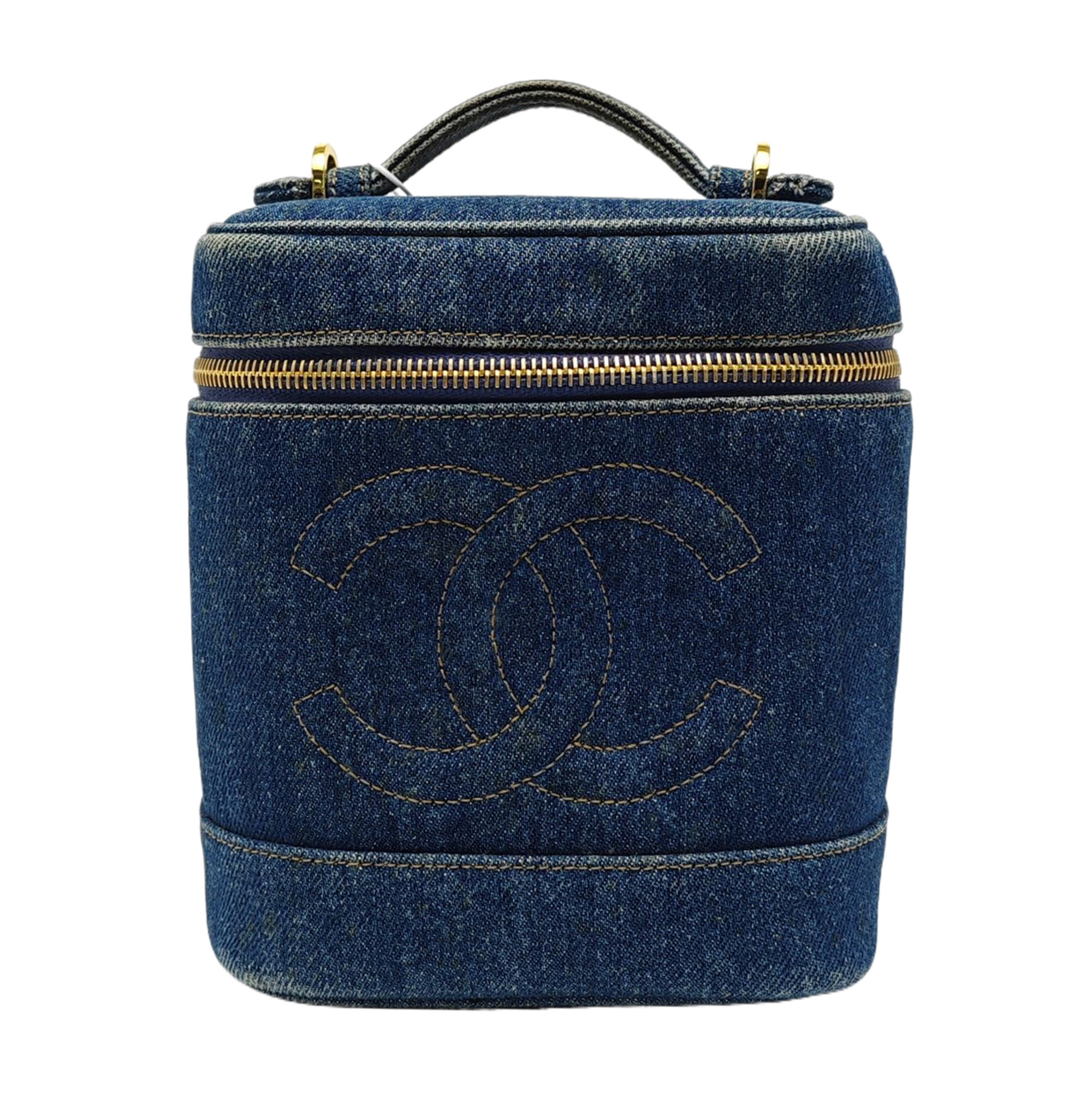 VINTAGE COSMETIC BAGS Quilted Denim Blue