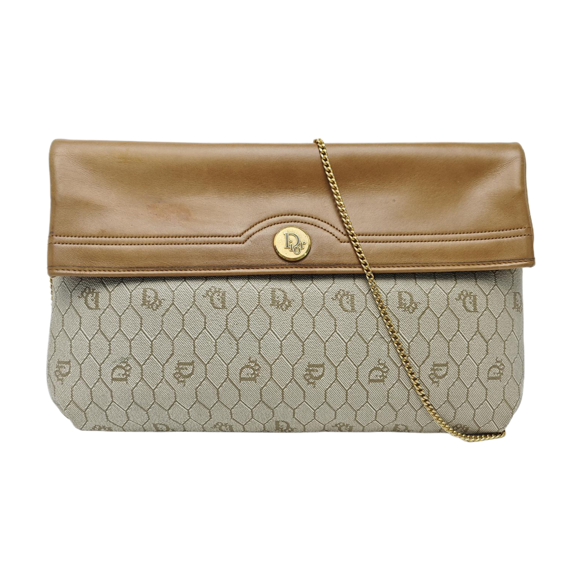Oblique Coated Canvas Shoulder Bag Beige