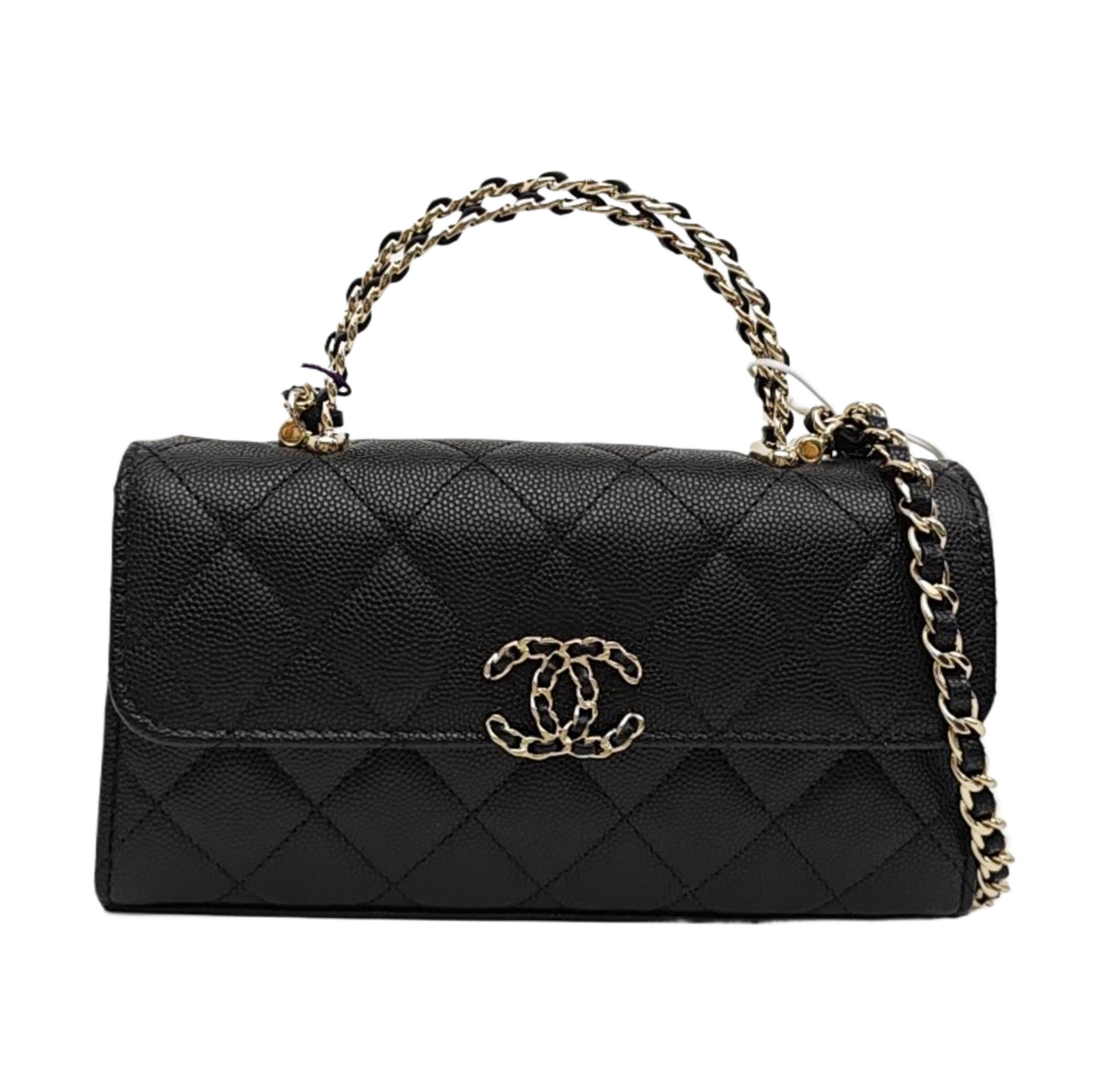 Quilted Grained Calfskin Shoulder Bag Large Black