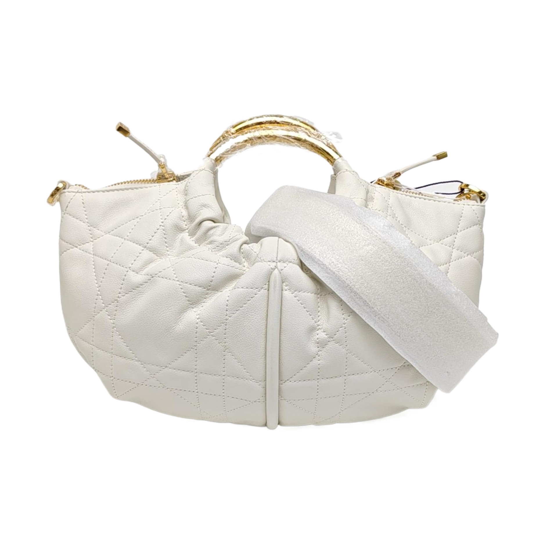 Cannage Calfskin Shoulder Bag White