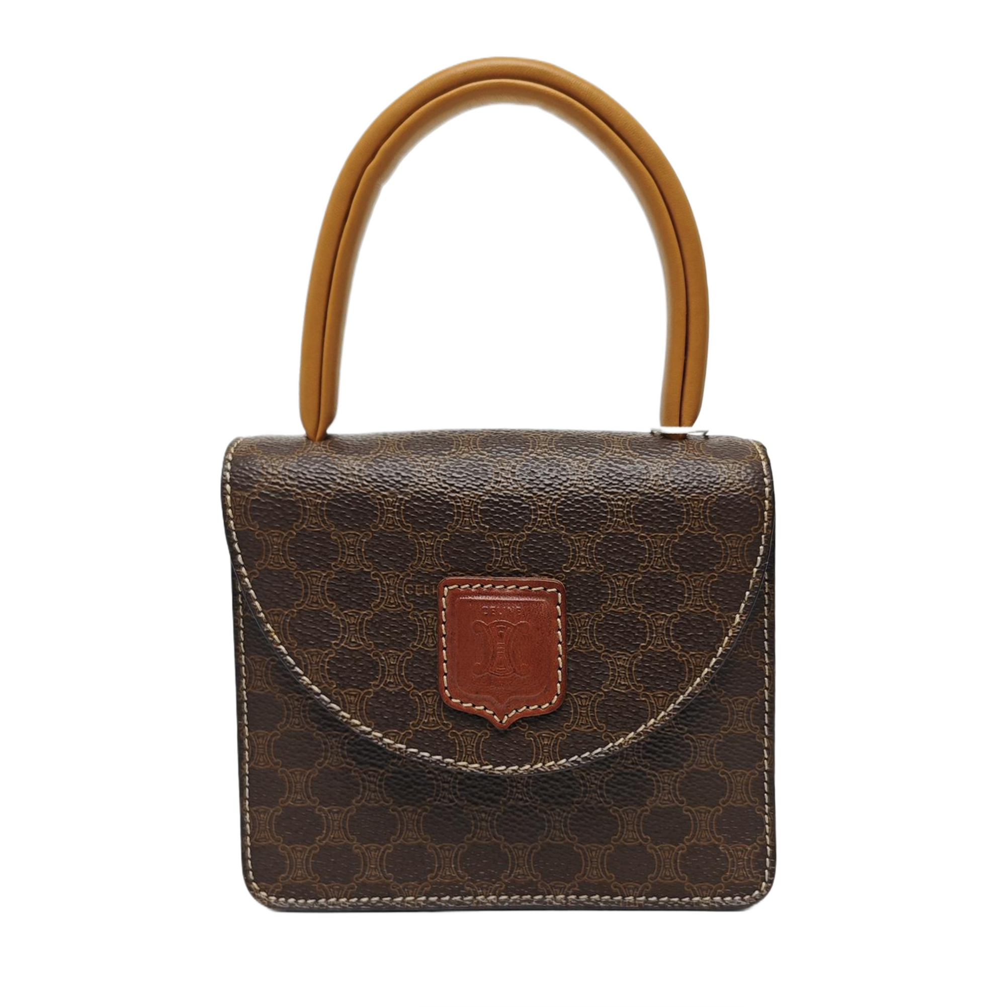 Coated Canvas Top Handle Bag Brown