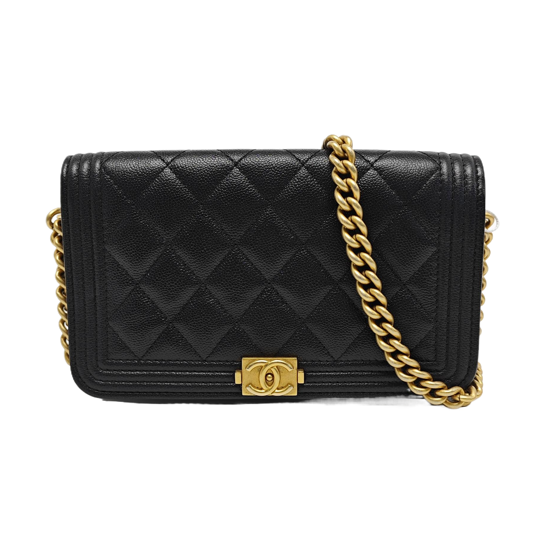 BOY CHANEL Piel de becerro graneada acolchada negra