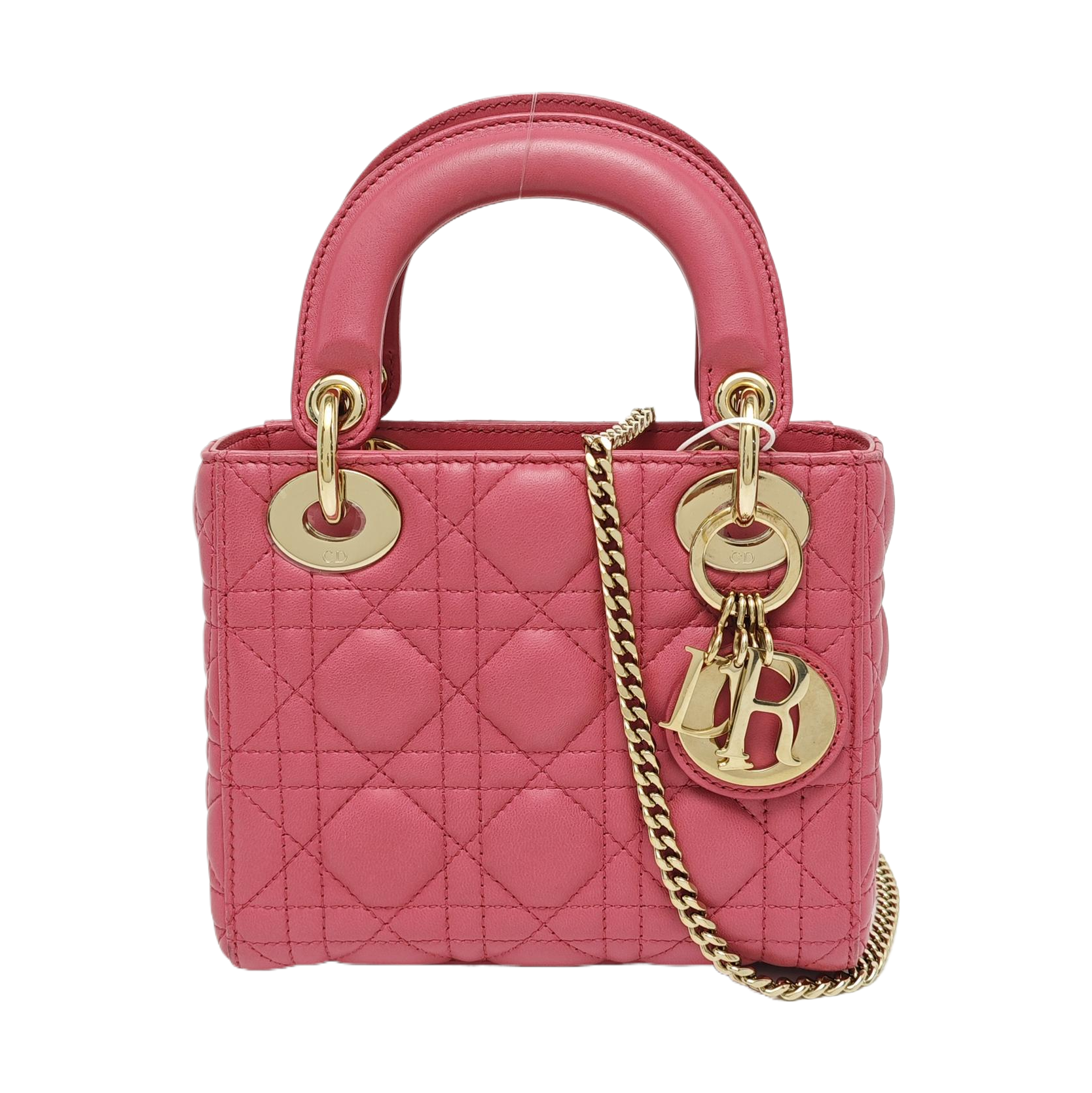 Lady Dior Mini en piel de cordero acolchada roja
