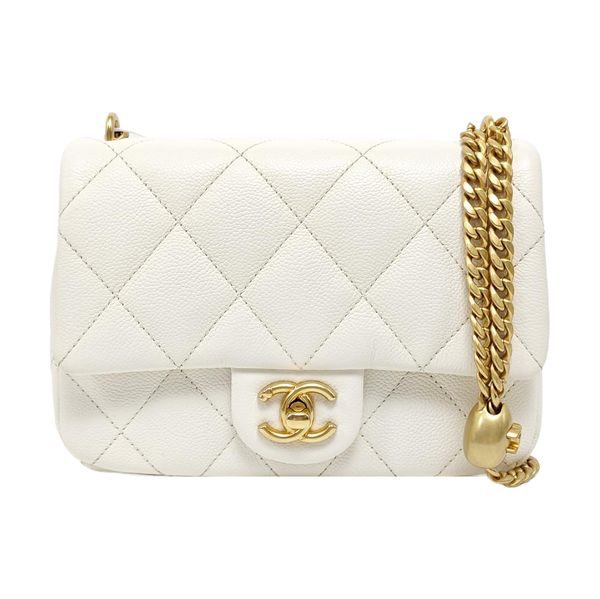 CLASSIC FLAP Small Quilted Grained Calfskin White