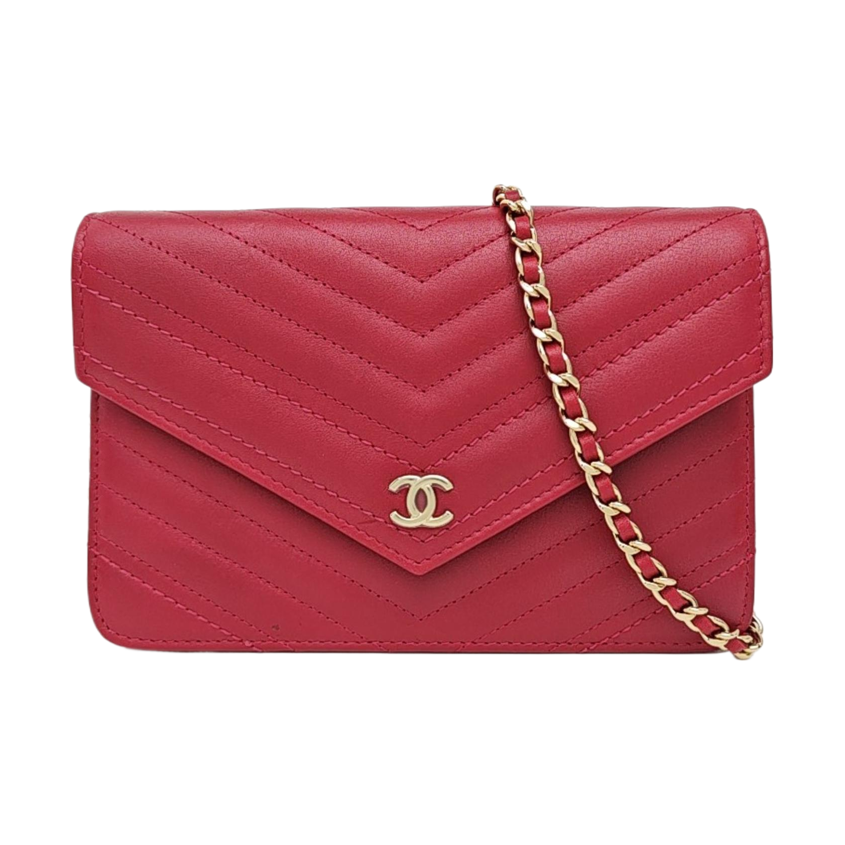 Chevron Calfskin Crossbody Bag Red
